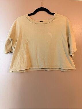 Cropped Short Sleeve Tee - Cream green matcha color